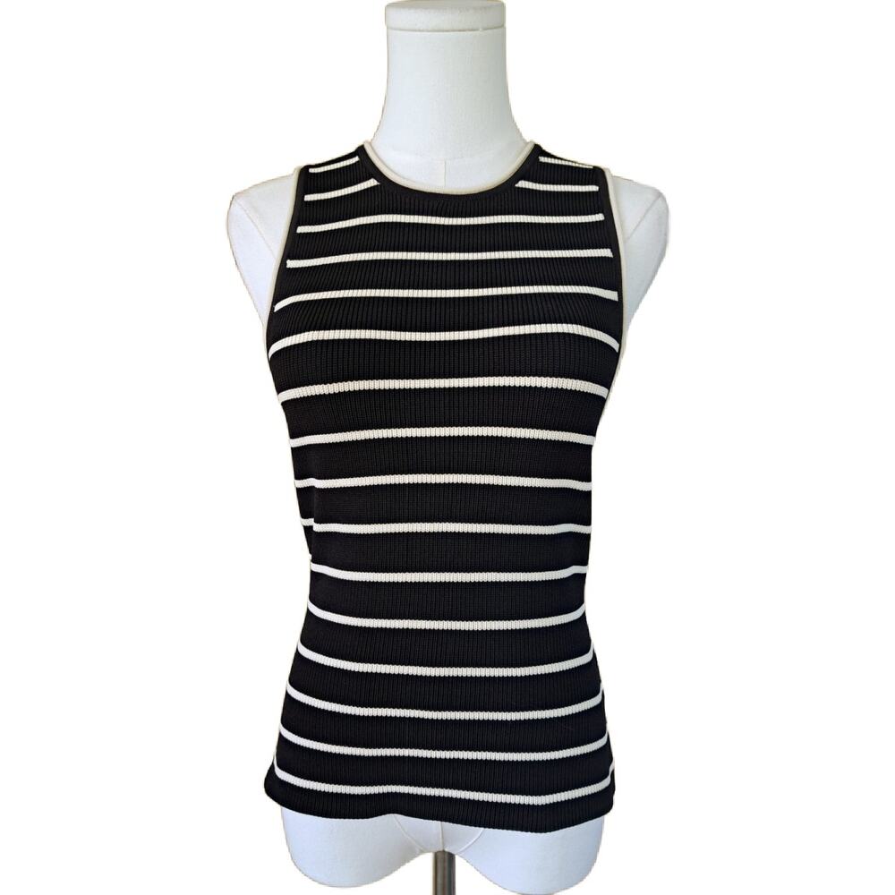 DISSH Henry Ribbed Knit Tank Top Medium 6 Fitted Black Cream Minimalist Bodycon